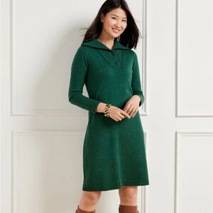 Talbots Green Cotton Blend Johnny Collar Sweater Dress. Colored Specks. Size MP